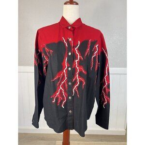 Vintage Brooks & Dunn Western Shirt Women Medium Red Black Button Up Lightning